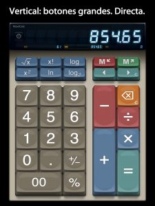 A screenshot in Spanish showing MaxiCalc in its Portrait mode.