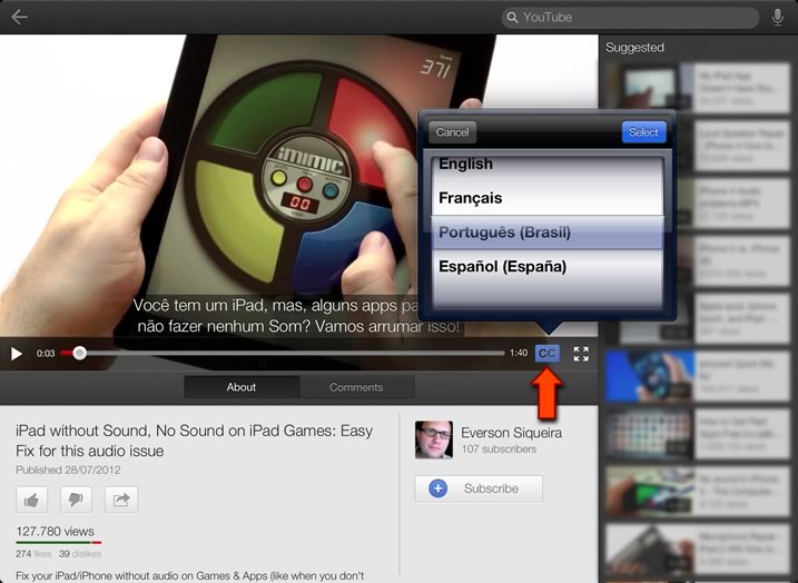 Closed Captions in YouTube's App for iPad with sound problems